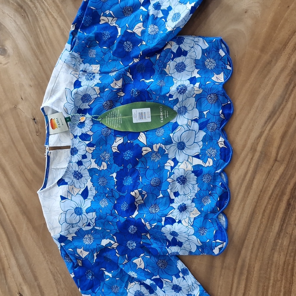 Farm Rio Blue Flower Top NWT Size S